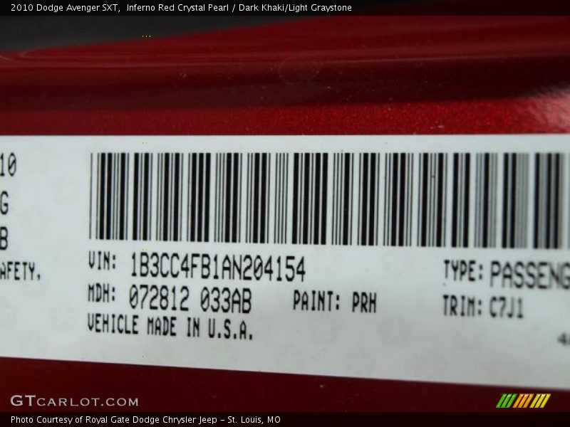 Inferno Red Crystal Pearl / Dark Khaki/Light Graystone 2010 Dodge Avenger SXT