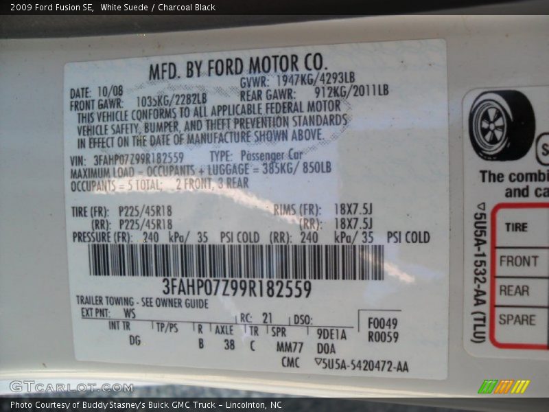 White Suede / Charcoal Black 2009 Ford Fusion SE