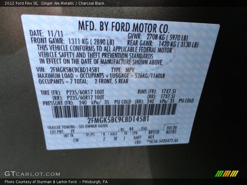 2012 Flex SE Ginger Ale Metallic Color Code JY