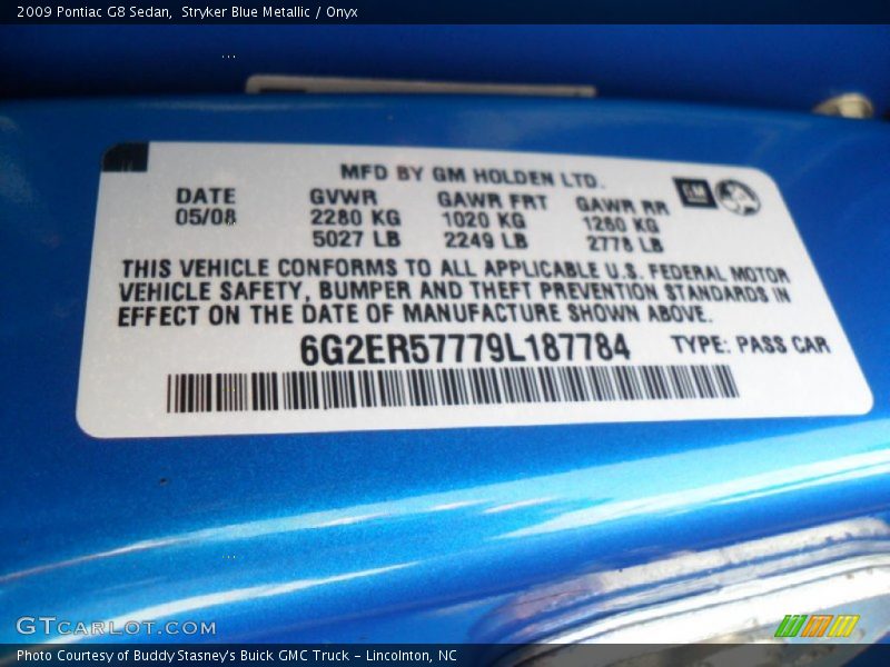 Stryker Blue Metallic / Onyx 2009 Pontiac G8 Sedan