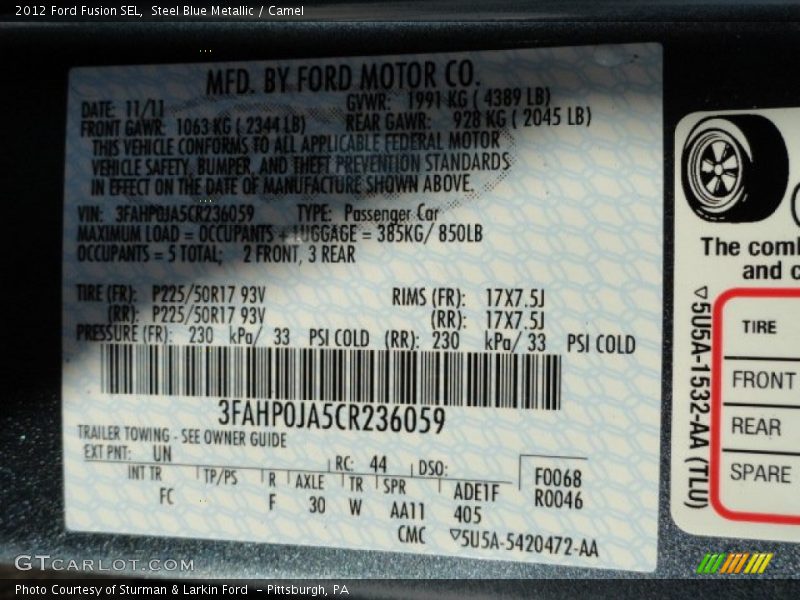 Steel Blue Metallic / Camel 2012 Ford Fusion SEL