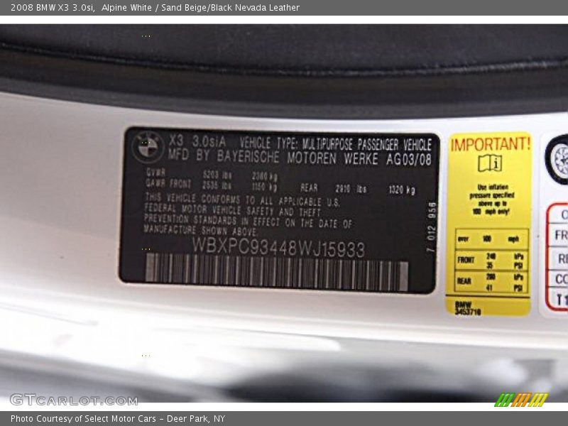 Alpine White / Sand Beige/Black Nevada Leather 2008 BMW X3 3.0si