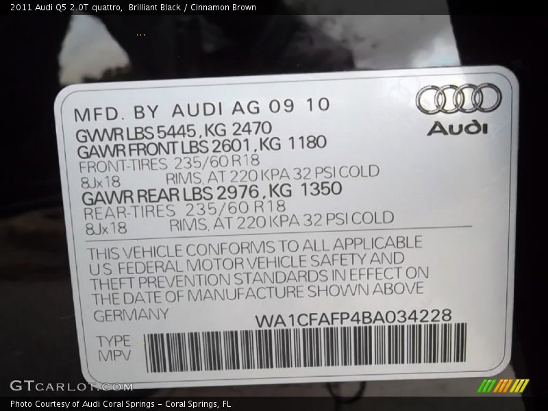 Brilliant Black / Cinnamon Brown 2011 Audi Q5 2.0T quattro