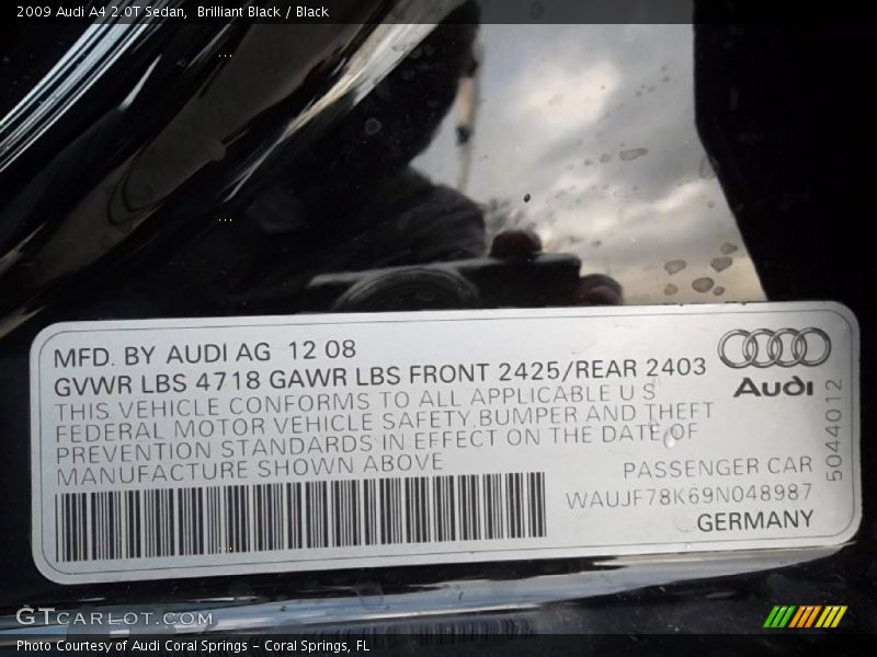 Brilliant Black / Black 2009 Audi A4 2.0T Sedan