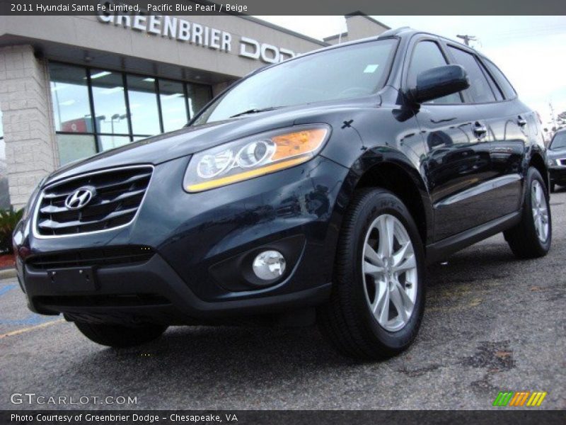 Pacific Blue Pearl / Beige 2011 Hyundai Santa Fe Limited