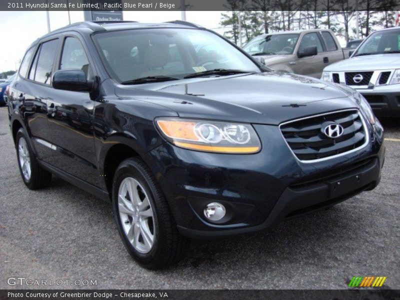 Pacific Blue Pearl / Beige 2011 Hyundai Santa Fe Limited
