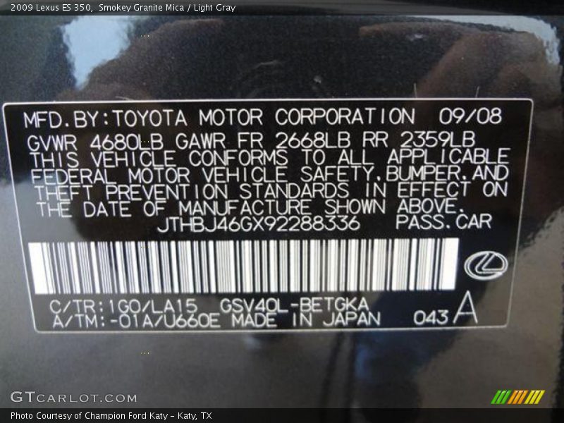 Smokey Granite Mica / Light Gray 2009 Lexus ES 350