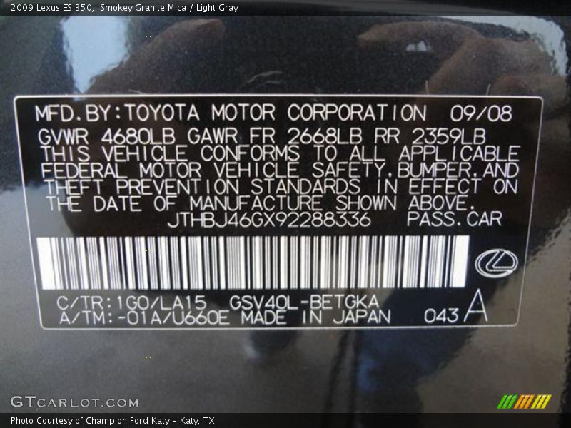 Smokey Granite Mica / Light Gray 2009 Lexus ES 350