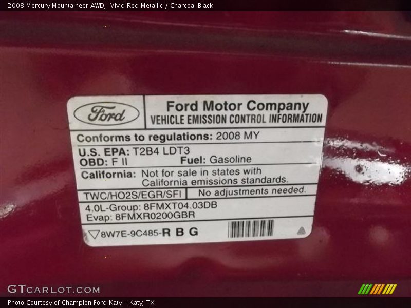 Vivid Red Metallic / Charcoal Black 2008 Mercury Mountaineer AWD