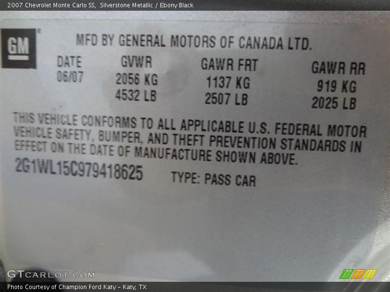 Silverstone Metallic / Ebony Black 2007 Chevrolet Monte Carlo SS