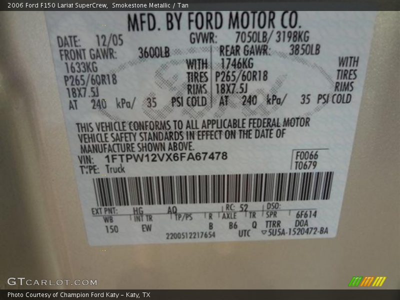 Smokestone Metallic / Tan 2006 Ford F150 Lariat SuperCrew