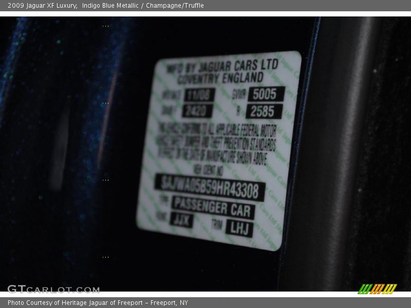 2009 XF Luxury Indigo Blue Metallic Color Code JJX