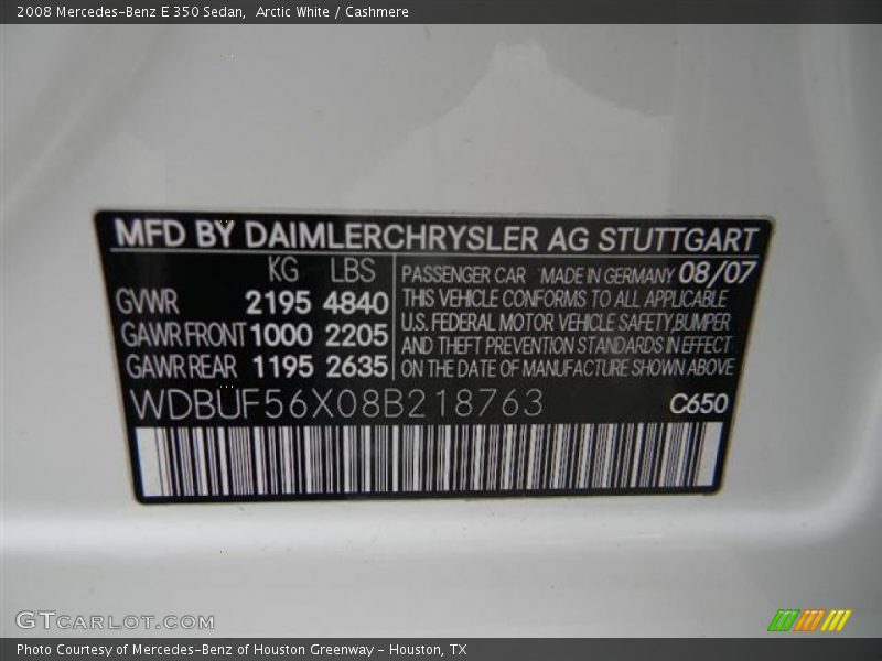 Arctic White / Cashmere 2008 Mercedes-Benz E 350 Sedan