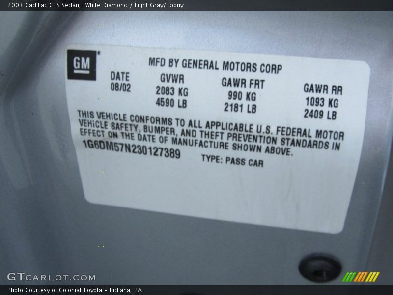 White Diamond / Light Gray/Ebony 2003 Cadillac CTS Sedan