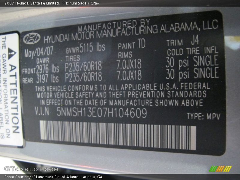 Platinum Sage / Gray 2007 Hyundai Santa Fe Limited