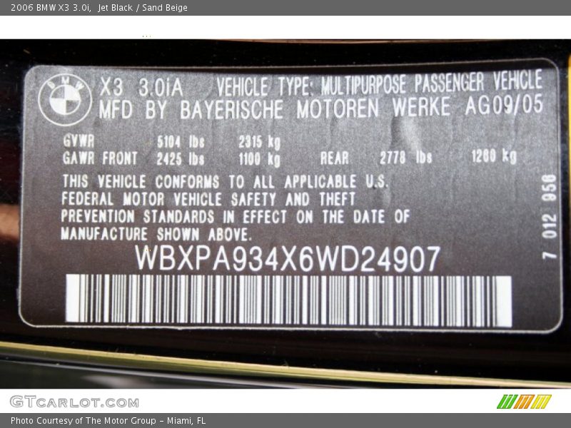 Jet Black / Sand Beige 2006 BMW X3 3.0i
