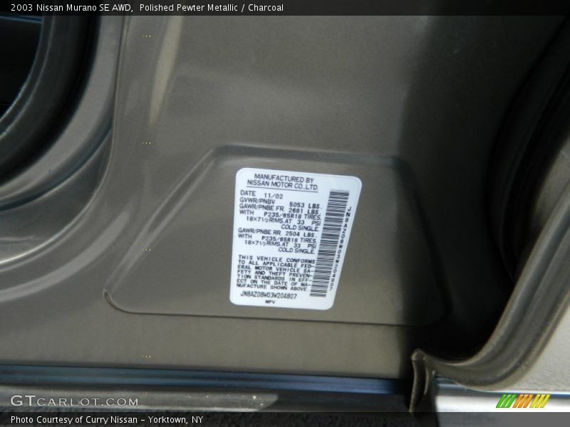 Polished Pewter Metallic / Charcoal 2003 Nissan Murano SE AWD