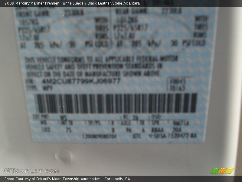 White Suede / Black Leather/Stone Alcantara 2009 Mercury Mariner Premier