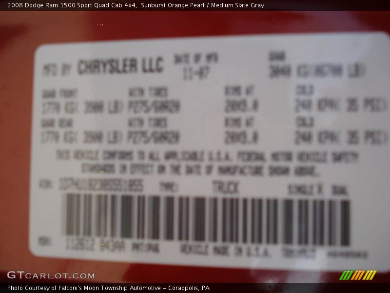 Sunburst Orange Pearl / Medium Slate Gray 2008 Dodge Ram 1500 Sport Quad Cab 4x4