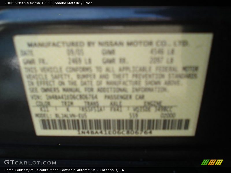Smoke Metallic / Frost 2006 Nissan Maxima 3.5 SE