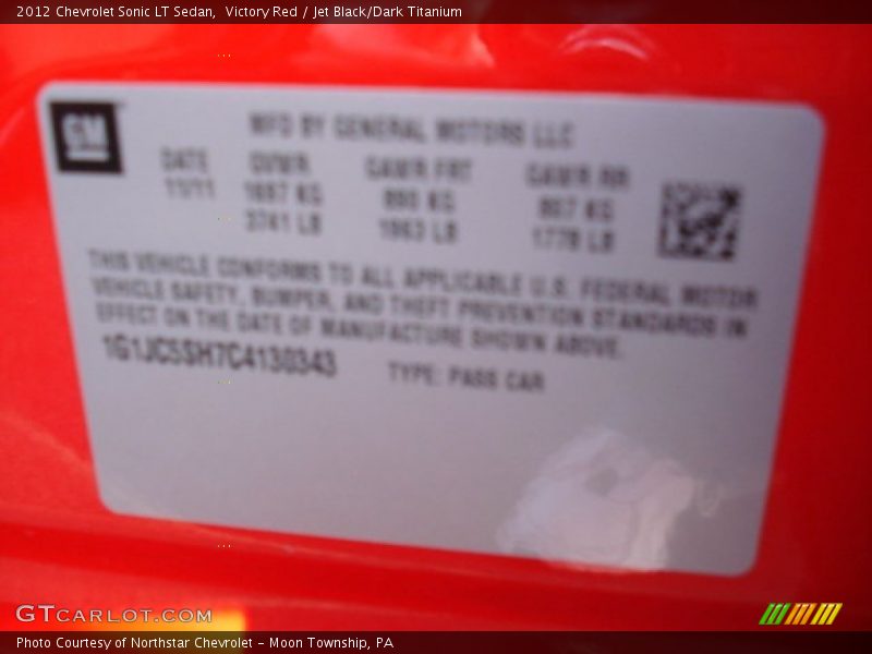Victory Red / Jet Black/Dark Titanium 2012 Chevrolet Sonic LT Sedan