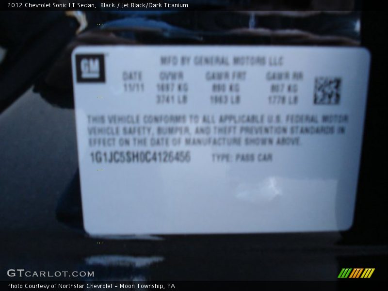 Black / Jet Black/Dark Titanium 2012 Chevrolet Sonic LT Sedan