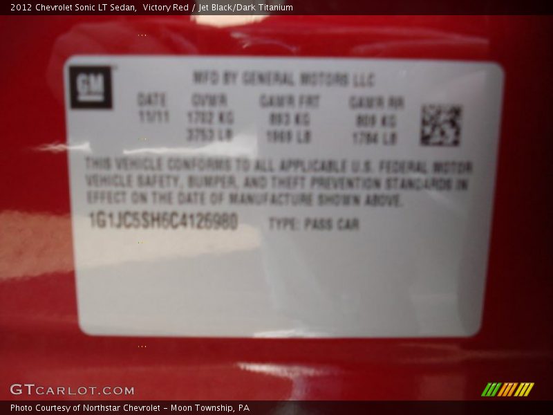 Victory Red / Jet Black/Dark Titanium 2012 Chevrolet Sonic LT Sedan