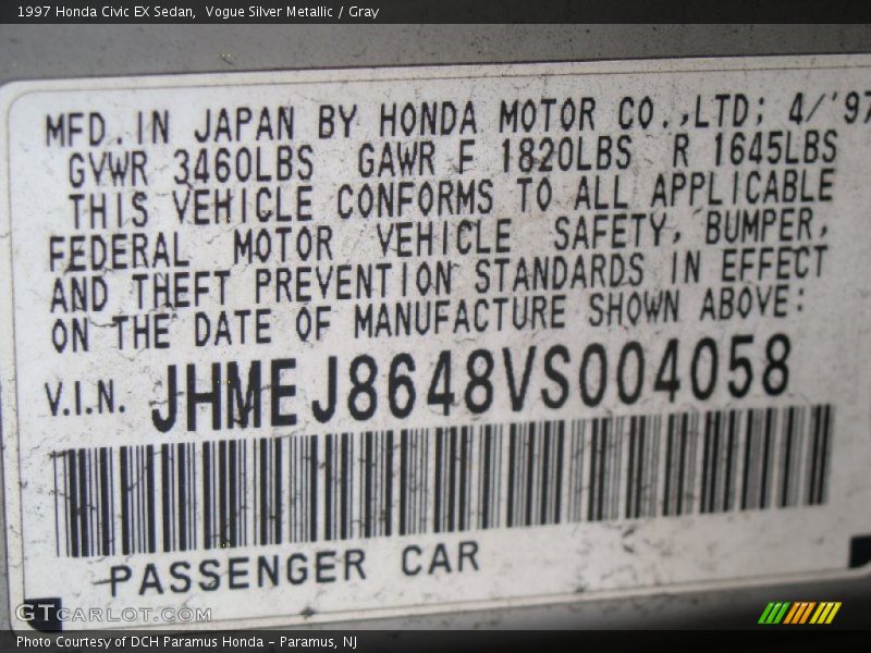 Vogue Silver Metallic / Gray 1997 Honda Civic EX Sedan