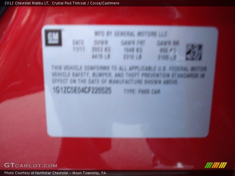 Crystal Red Tintcoat / Cocoa/Cashmere 2012 Chevrolet Malibu LT