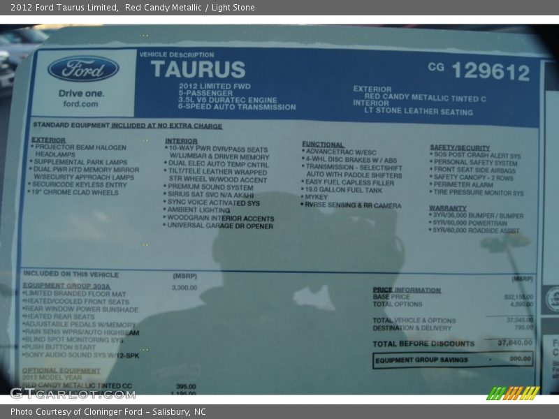  2012 Taurus Limited Window Sticker