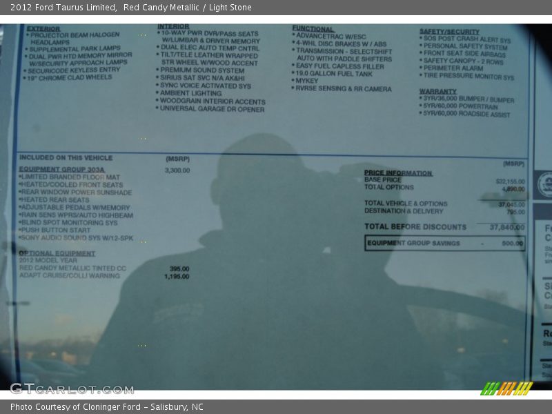  2012 Taurus Limited Window Sticker