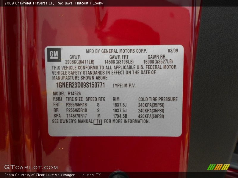 Red Jewel Tintcoat / Ebony 2009 Chevrolet Traverse LT