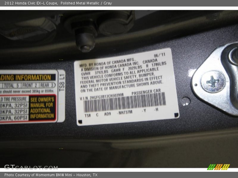 NH737M - 2012 Honda Civic EX-L Coupe