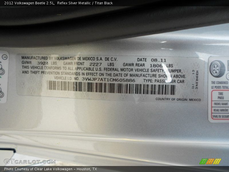 Reflex Silver Metallic / Titan Black 2012 Volkswagen Beetle 2.5L