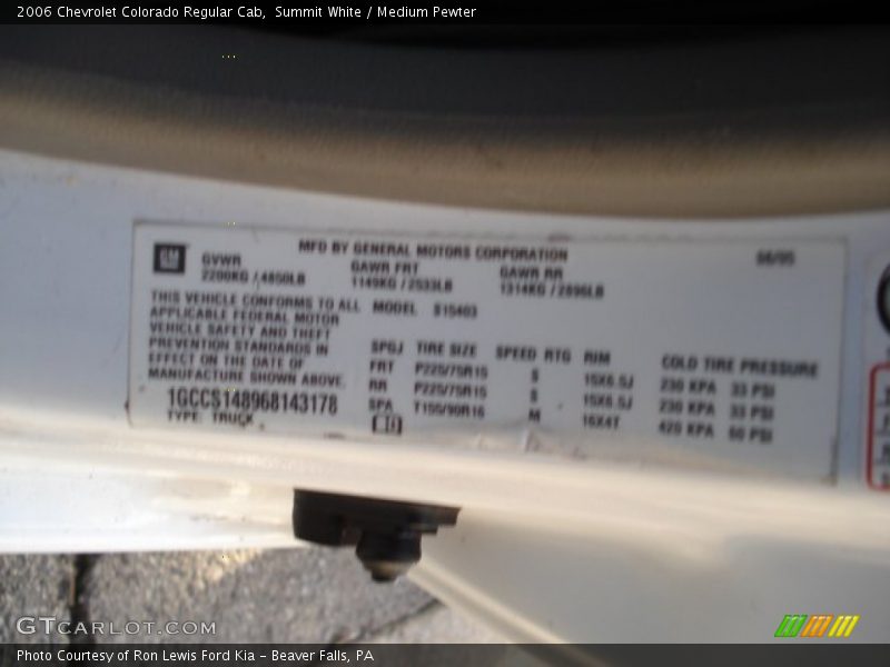 Summit White / Medium Pewter 2006 Chevrolet Colorado Regular Cab