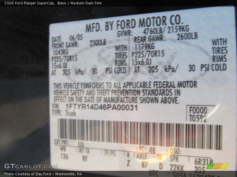 2006 Ranger SuperCab Black Color Code UA