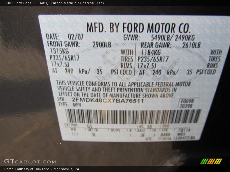Carbon Metallic / Charcoal Black 2007 Ford Edge SEL AWD