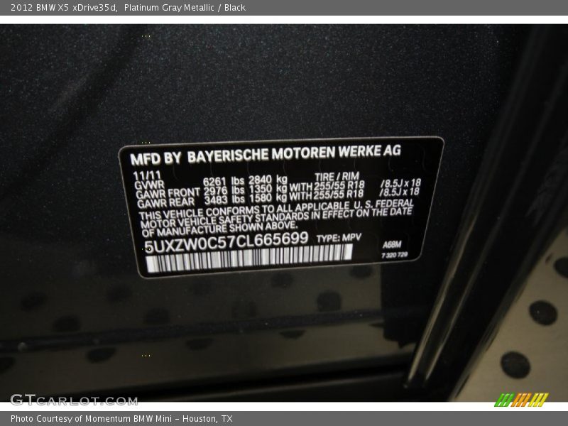 Platinum Gray Metallic / Black 2012 BMW X5 xDrive35d
