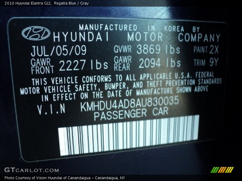 Regatta Blue / Gray 2010 Hyundai Elantra GLS