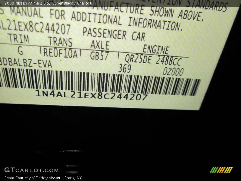 Super Black / Charcoal 2008 Nissan Altima 2.5 S