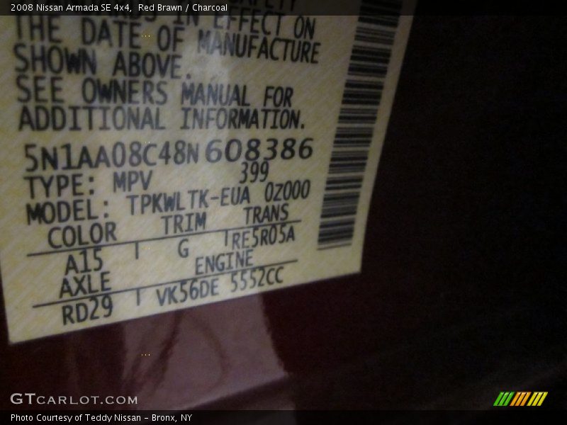 Red Brawn / Charcoal 2008 Nissan Armada SE 4x4