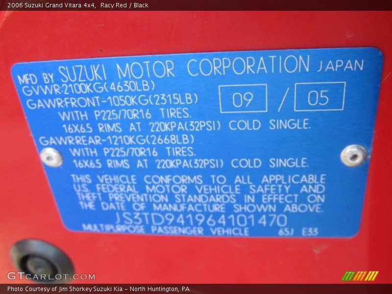 Racy Red / Black 2006 Suzuki Grand Vitara 4x4