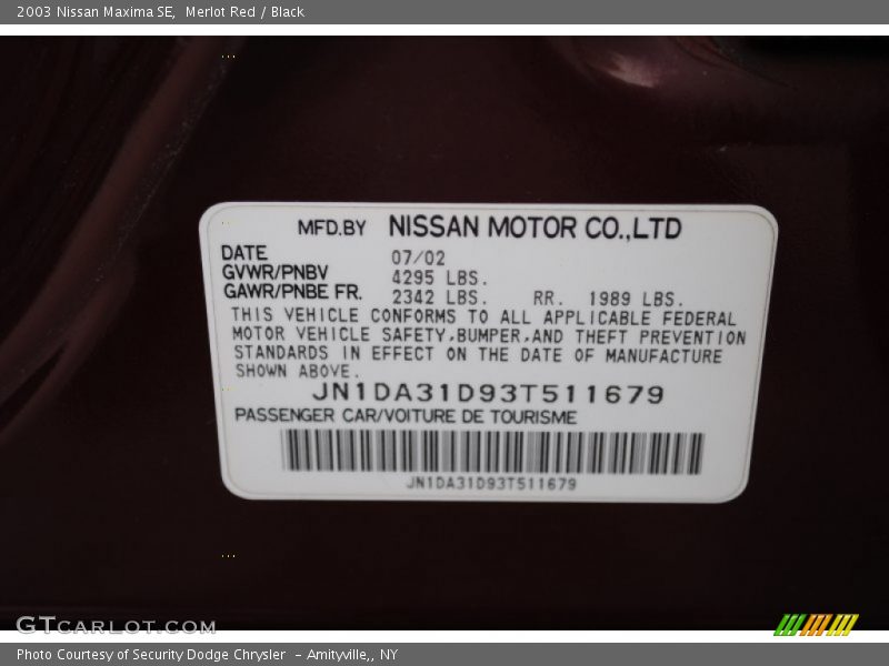 Merlot Red / Black 2003 Nissan Maxima SE