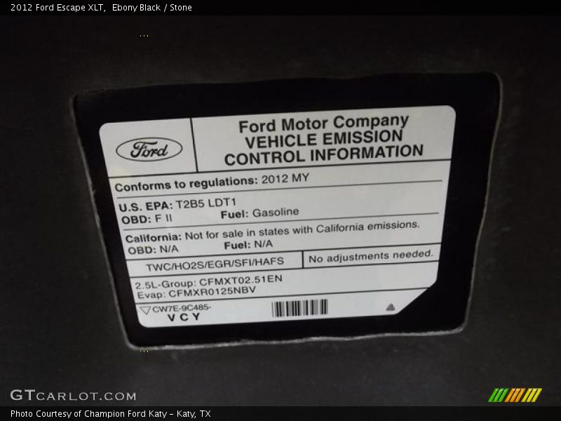 Ebony Black / Stone 2012 Ford Escape XLT