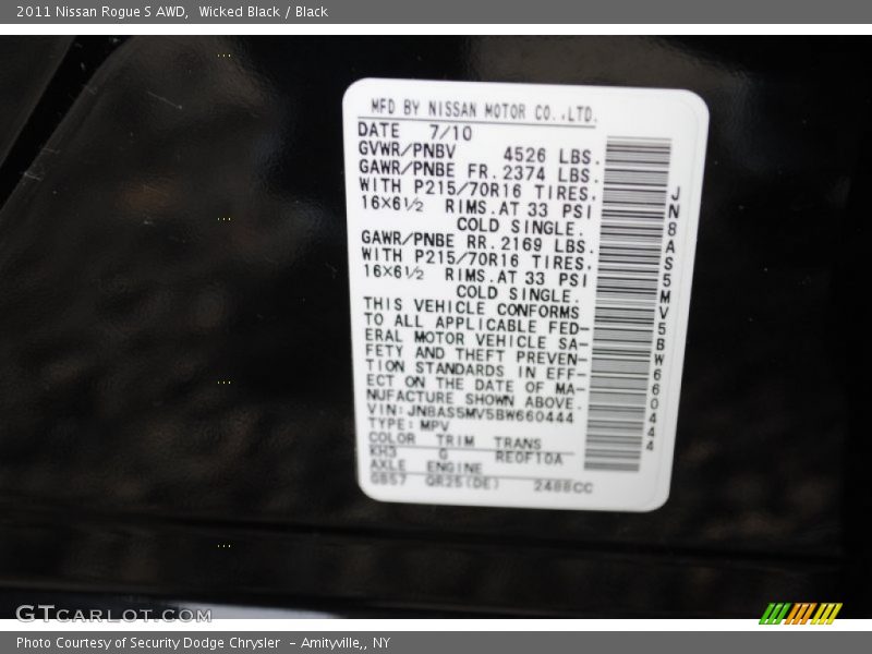 Wicked Black / Black 2011 Nissan Rogue S AWD