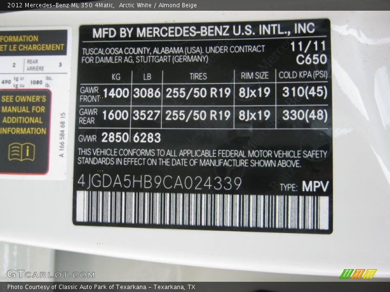 Arctic White / Almond Beige 2012 Mercedes-Benz ML 350 4Matic