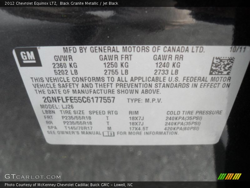 Black Granite Metallic / Jet Black 2012 Chevrolet Equinox LTZ