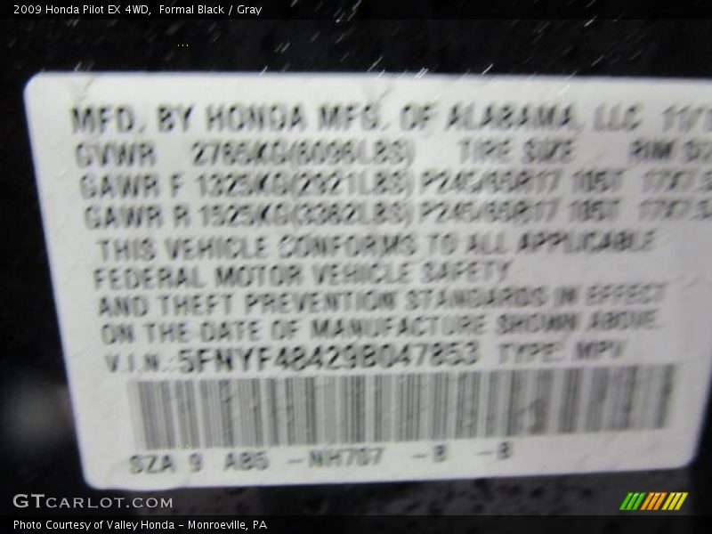 Formal Black / Gray 2009 Honda Pilot EX 4WD