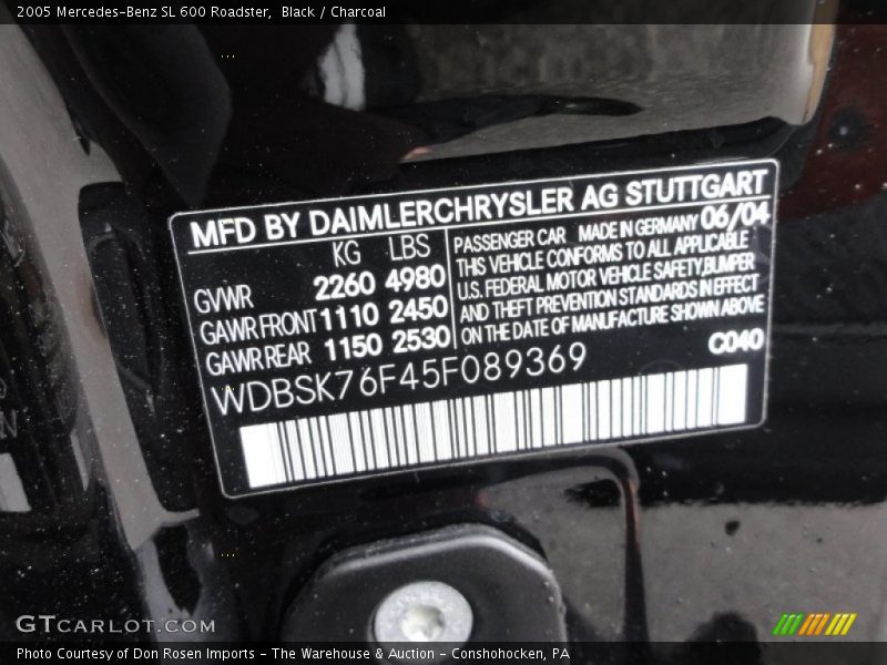 Black / Charcoal 2005 Mercedes-Benz SL 600 Roadster
