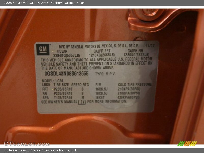 Sunburst Orange / Tan 2008 Saturn VUE XE 3.5 AWD